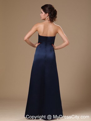 Navy Blue Satin Column V-neck Formal Evening Prom Gowns