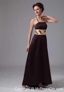 Brown Belt With Appliques Spaghetti Straps Prom Evening Dress