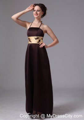 Brown Belt With Appliques Spaghetti Straps Prom Evening Dress