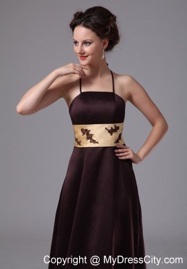 Brown Belt With Appliques Spaghetti Straps Prom Evening Dress