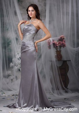 Grey Column Strapless Court Train Beading Evening Formal Gowns