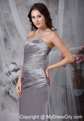 Grey Column Strapless Court Train Beading Evening Formal Gowns