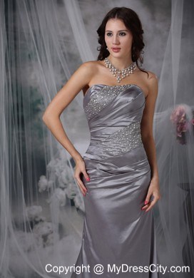 Grey Column Strapless Court Train Beading Evening Formal Gowns