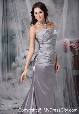 Grey Column Strapless Court Train Beading Evening Formal Gowns