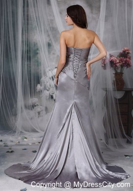 Grey Column Strapless Court Train Beading Evening Formal Gowns