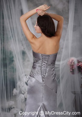 Grey Column Strapless Court Train Beading Evening Formal Gowns