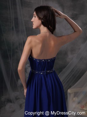 Royal Blue Empire Evening Dress with Beading and Ruching