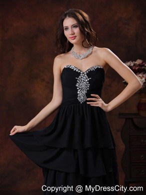 High-low Chiffon Beaded Sweetheart Black Evening Dress With Train