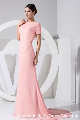 Scoop Brush Train Light Pink 2013 Evening Dress with Cutout Back