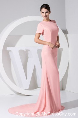 Scoop Brush Train Light Pink 2013 Evening Dress with Cutout Back