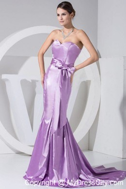 Sweetheart Mermaid Brush Train Bowknot Lavender Evening Dress