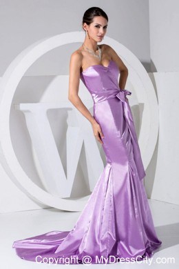 Sweetheart Mermaid Brush Train Bowknot Lavender Evening Dress