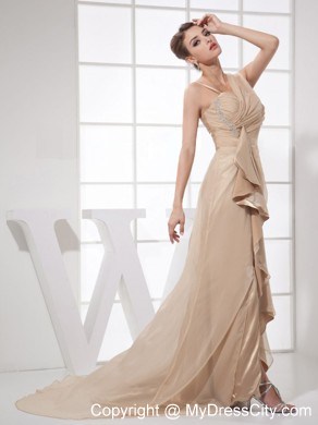 Asymmetrical Neck Brush Train Champagne Prom Evening Dress