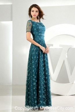 Short Sleeves Scoop Empire Formal Teal Lace Evening Dress 2013