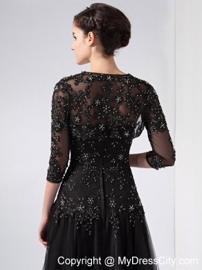 Ankle-length Black A-line Sweetheart Beading Evening Dress with Jacket