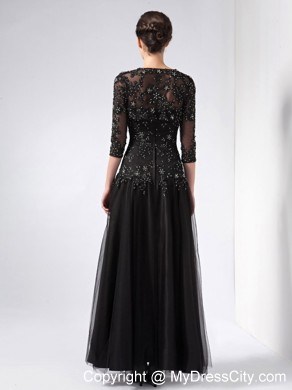 Ankle-length Black A-line Sweetheart Beading Evening Dress with Jacket