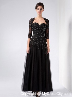 Ankle-length Black A-line Sweetheart Beading Evening Dress with Jacket