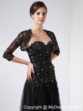 Ankle-length Black A-line Sweetheart Beading Evening Dress with Jacket