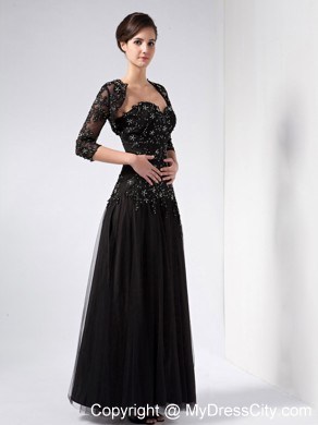 Ankle-length Black A-line Sweetheart Beading Evening Dress with Jacket