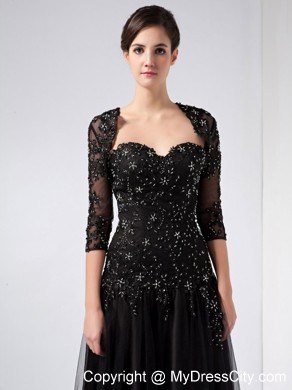 Ankle-length Black A-line Sweetheart Beading Evening Dress with Jacket