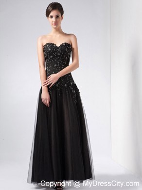 Ankle-length Black A-line Sweetheart Beading Evening Dress with Jacket