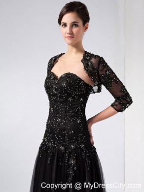 Ankle-length Black A-line Sweetheart Beading Evening Dress with Jacket