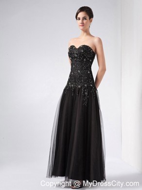 Ankle-length Black A-line Sweetheart Beading Evening Dress with Jacket