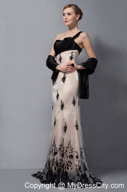 One Shoulder Lace Prom Evening Dresses With Hand Made Flower