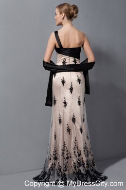 One Shoulder Lace Prom Evening Dresses With Hand Made Flower