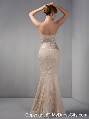 Unique Lace Off Shoulder Beading Mermaid Champagne Evening Dress