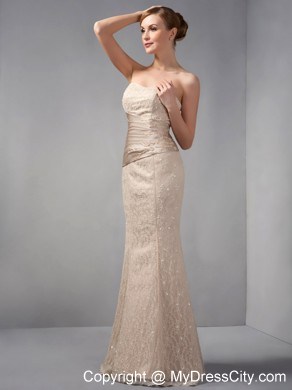 Unique Lace Off Shoulder Beading Mermaid Champagne Evening Dress