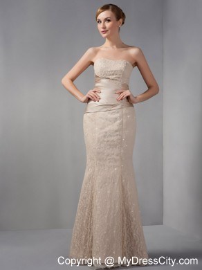 Unique Lace Off Shoulder Beading Mermaid Champagne Evening Dress