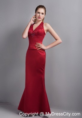 Wine Red Mermaid Halter Top Evening Dress with Beading 2013