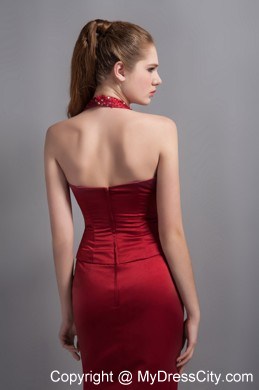 Wine Red Mermaid Halter Top Evening Dress with Beading 2013