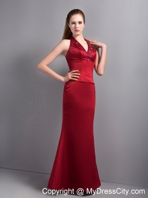 Wine Red Mermaid Halter Top Evening Dress with Beading 2013