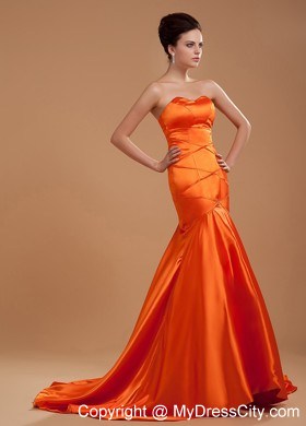 Elegant Mermaid Beading Orange Evening Dress with Court Train