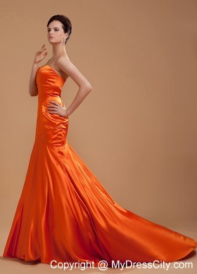 Elegant Mermaid Beading Orange Evening Dress with Court Train