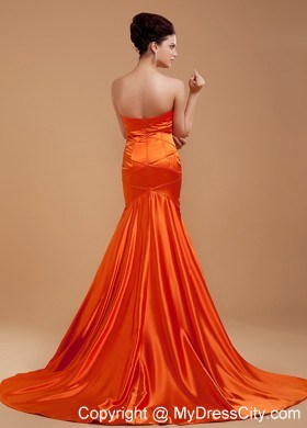 Elegant Mermaid Beading Orange Evening Dress with Court Train