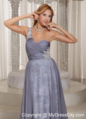 Grey One Shoulder Ruched and Appliques Prom Dress for Evening