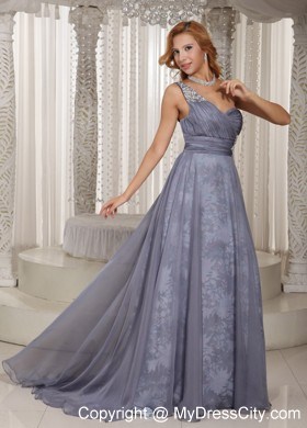 Grey One Shoulder Ruched and Appliques Prom Dress for Evening