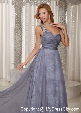 Grey One Shoulder Ruched and Appliques Prom Dress for Evening