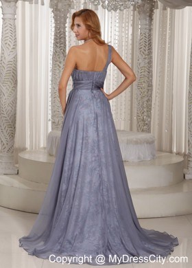 Grey One Shoulder Ruched and Appliques Prom Dress for Evening