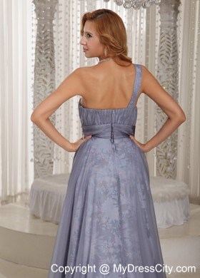 Grey One Shoulder Ruched and Appliques Prom Dress for Evening