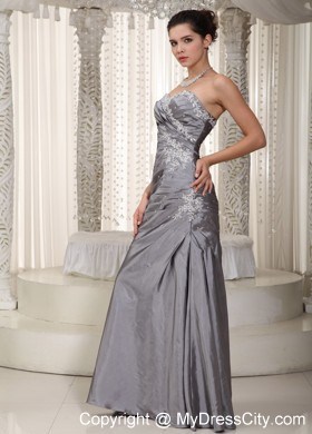 Column Sweetheart White Appliques and Beading Grey Evening Dress