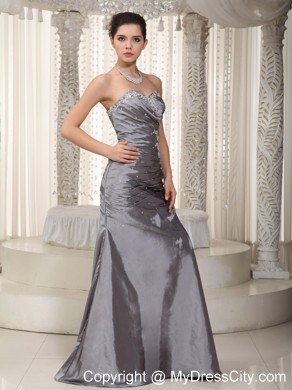 Column Sweetheart White Appliques and Beading Grey Evening Dress