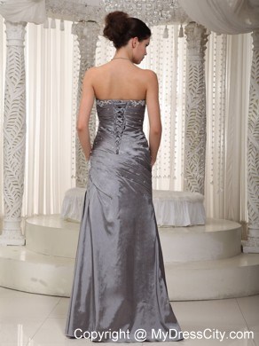 Column Sweetheart White Appliques and Beading Grey Evening Dress