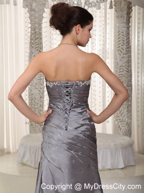 Column Sweetheart White Appliques and Beading Grey Evening Dress