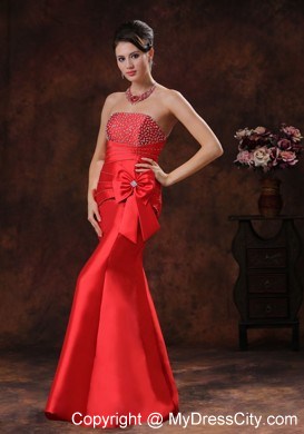 Red Mermaid Beaded Decorate Bust Prom Evening Dress With Bow