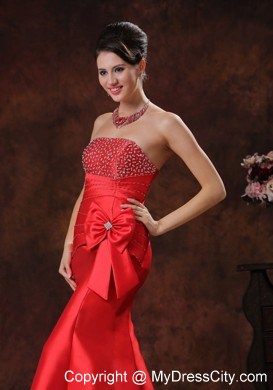 Red Mermaid Beaded Decorate Bust Prom Evening Dress With Bow