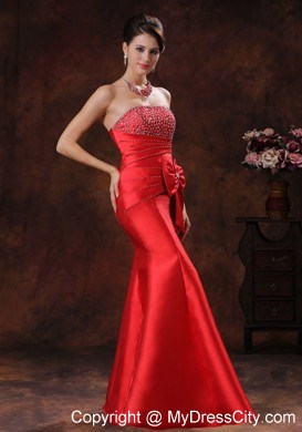 Red Mermaid Beaded Decorate Bust Prom Evening Dress With Bow